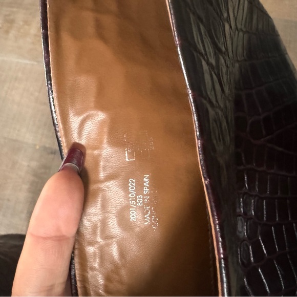 BNWT Zara Burgundy Maroon Real Leather Crocodile Pattern Knee high heel boots - Picture 6 of 8